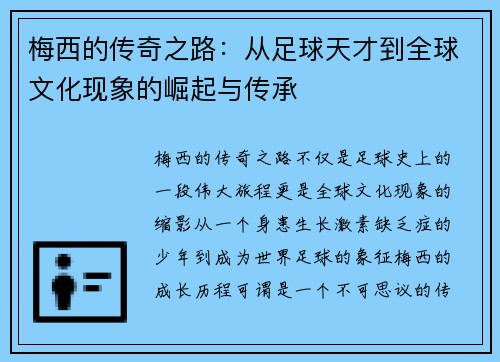 梅西的传奇之路：从足球天才到全球文化现象的崛起与传承